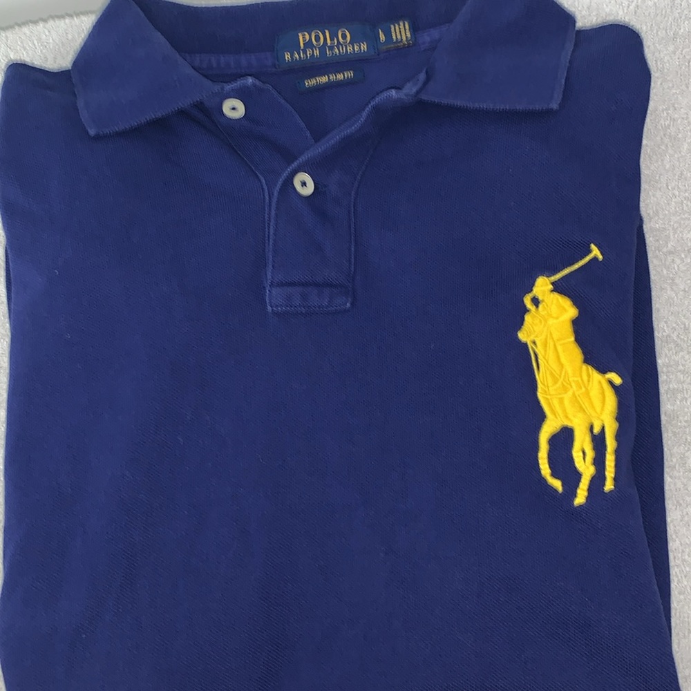 Polo by Ralph Lauren size large slim fit polo shirt blue w/large horse logo VGUC - Picture 3 of 15